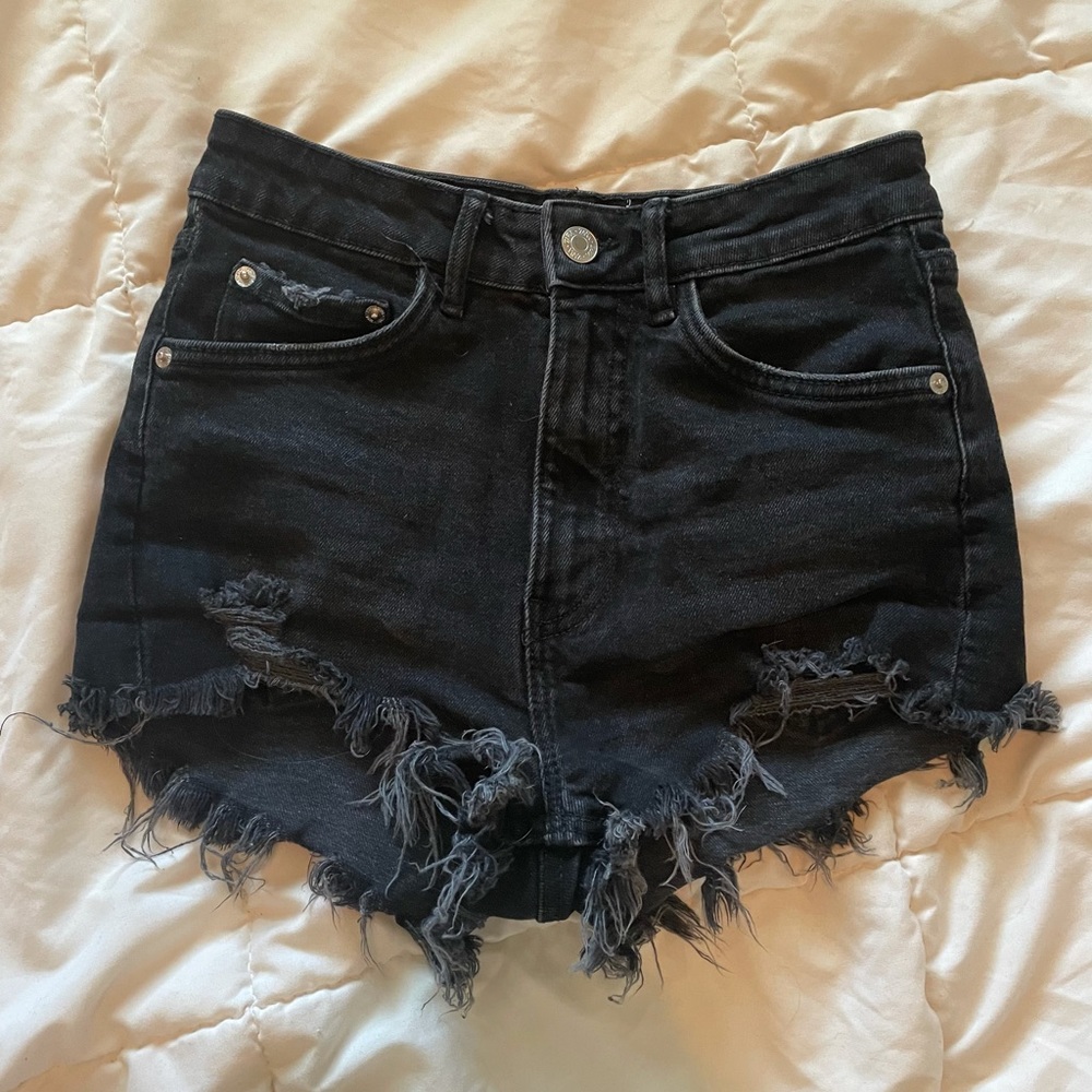 Zara black frayed denim shorts